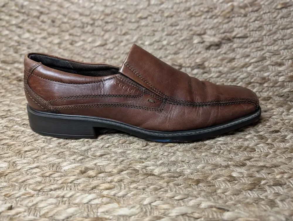 Ecco Helsinki Men's US 13 ,EU 47 Bike Toe Brown Leather Slip On Loafers Shoes